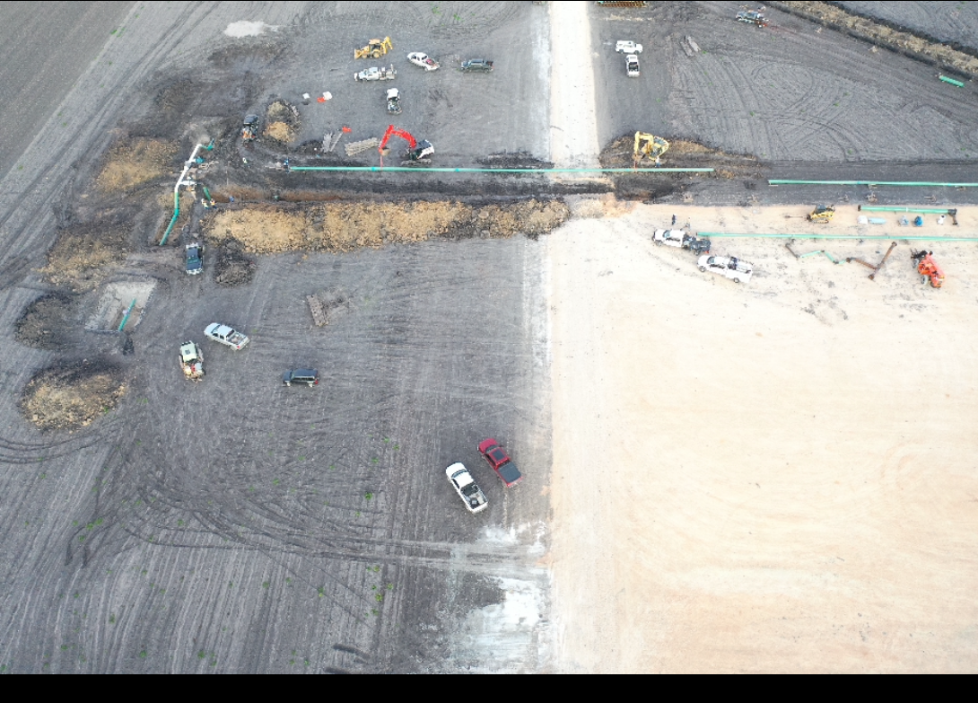 A view of an airport runway from above.